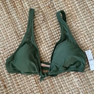 NWT J. Crew tie-front bikini top on safari green - size M